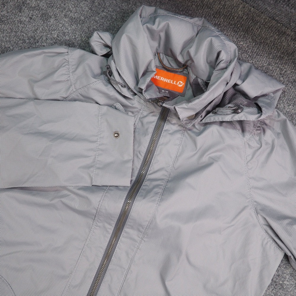 Merrell Full Zip Hooded Jacket Mens Med Gray Grid Gorpcore‎ Outdoor Utility